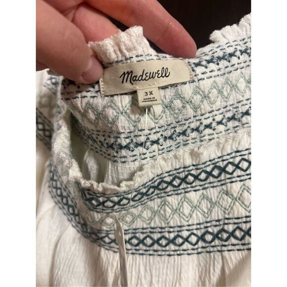 NWT Madewell Seahorse Embroidery Top 3X Plus Blue Zig Zag Embroidered Square Top - Picture 12 of 16